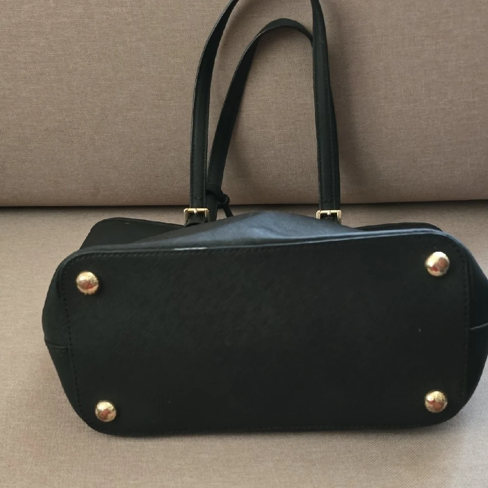 Michael Kors Jet Set Black Medium Saffiano Leather Tote with Gold Accents
